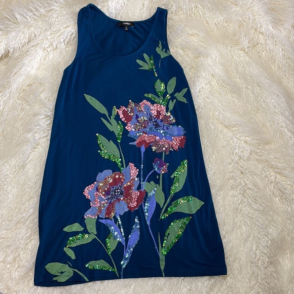 Express Tops - Express // Floral Sequins Embellished Blue Tunic Tank Womens Size Small